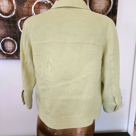 Talbots Lime Green 100% Irish Linen Four Button Front Short Jacket Size 10 - Picture 6 of 9